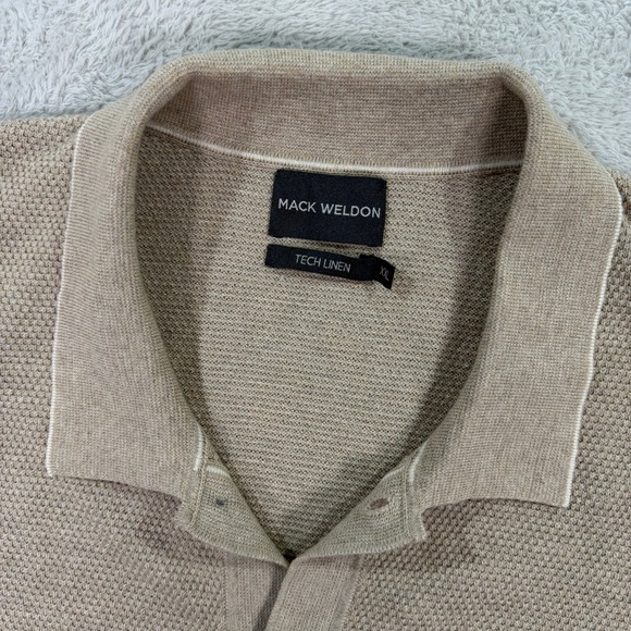 Mack Weldon Mens XXL Tech Linen Polo Cardigan Tan Beige Button Front Knit Shirt - Picture 2 of 7
